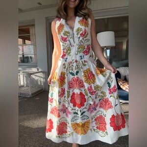 FARM Rio Vibrant Floral Maxi Dress - White with Red and Yellow